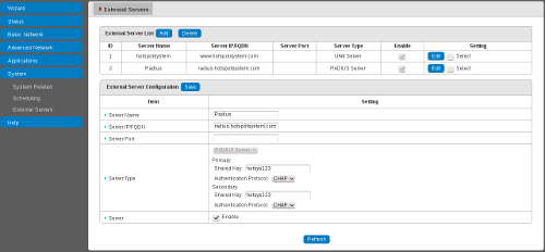 RADIUS Server configuration